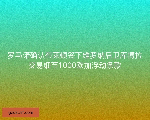 罗马诺确认布莱顿签下维罗纳后卫库博拉交易细节1000欧加浮动条款